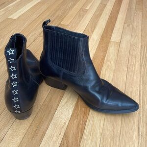 👢 Steve Madden Short Black Leather Cowboy Boots with Star Trim Sz 8.5 ⭐️ 👢